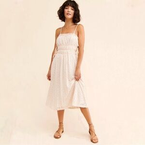 Anthropologie Abigail Eyelet Midi Dress Bow Tie Sides Neutral BTFL Life